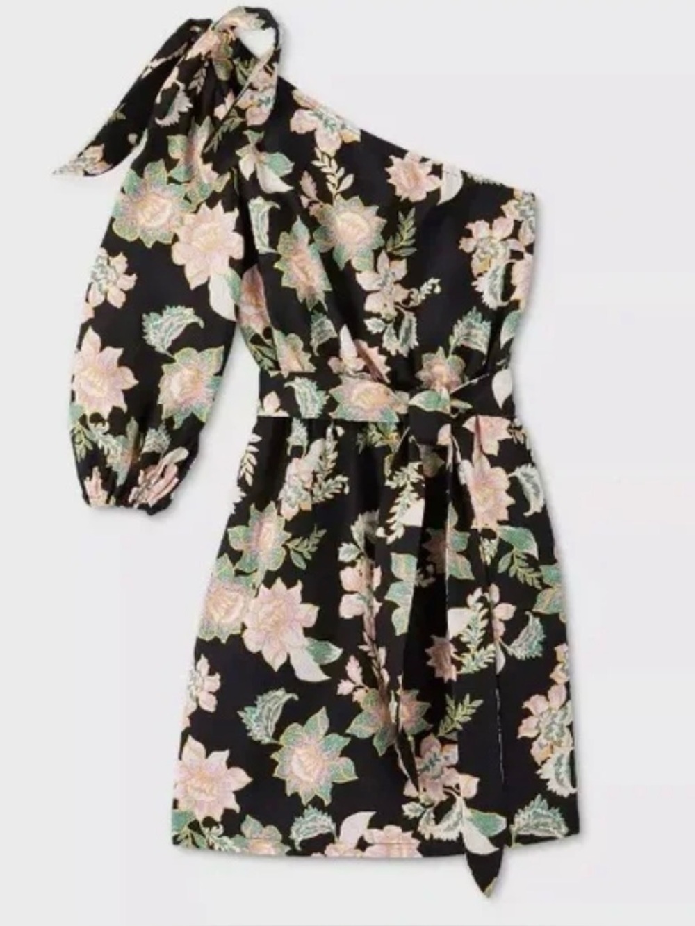 Who What Wear XL Floral One Shoulder Black Pink Linen Blend Mini Dress (Jn1)